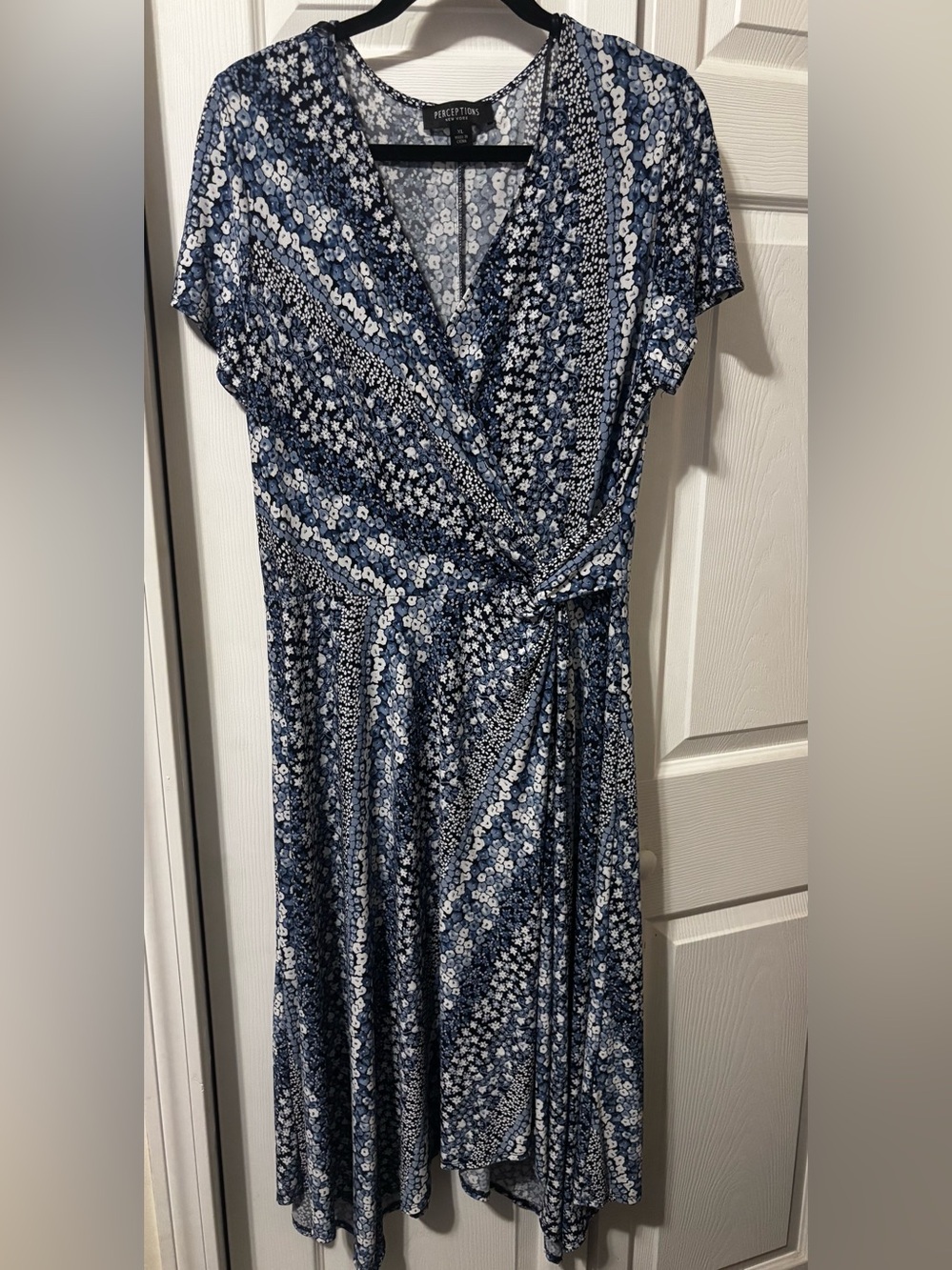 Blue Floral Midi Wrap-Style Dress